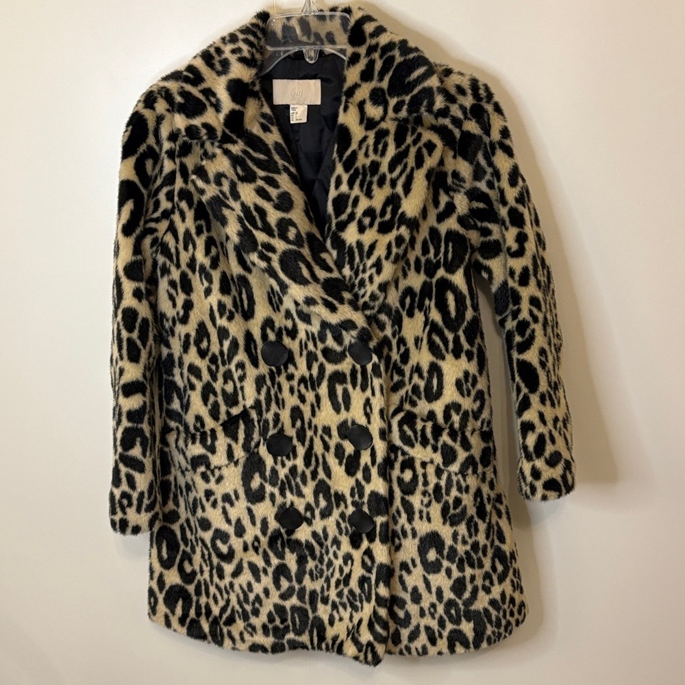 H&M Black and Tan Animal Print Teddy Jacket NWOT